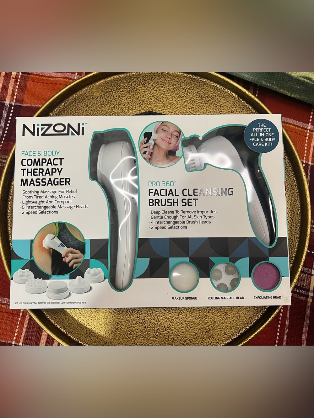 Nizoni Face & Body Therapy Compact Massager & Facial Cleansing Brush Set